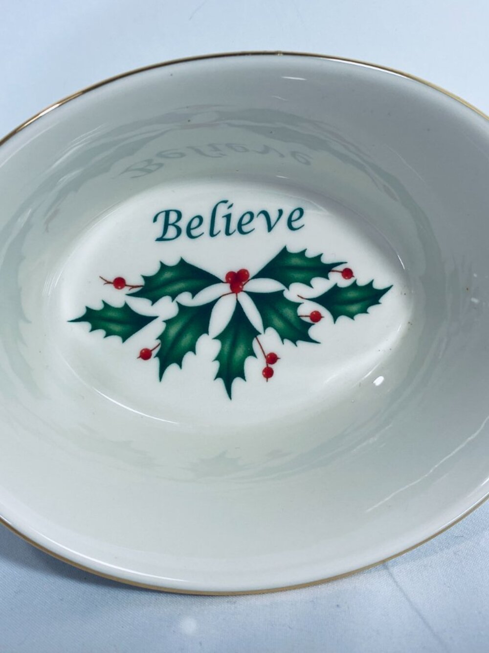 VNTG Lenox Holiday Oval "Believe" Candy Dish Dimension Collection 5" x 1.75"